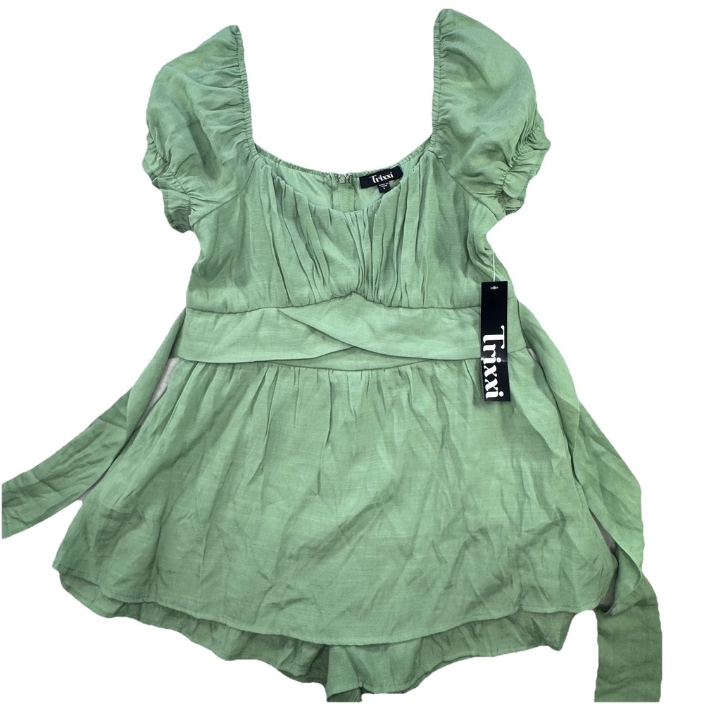 Trixxi Romper Women Size Large Green Flutter‎ Sleeve Fairy Garden Boho Cute
